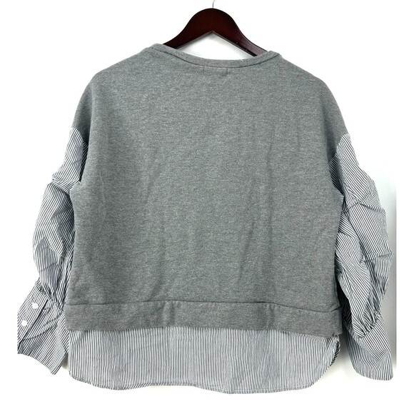 Mello Day Women Sweatshirt Heather Gray Striped Top Pleated Ruched Sz L 1167T1 - Picture 8 of 12